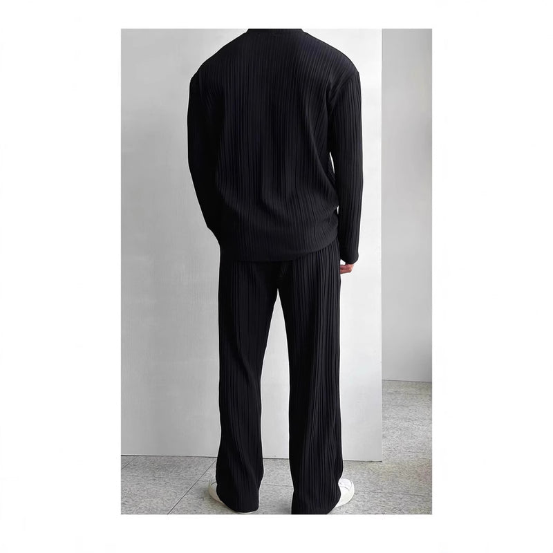 Ensemble de détente plissé de luxe – Chemise et pantalon coupe décontractée pour homme