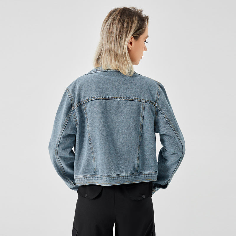 Veste en jean à manches longues pour femme, haut tendance
