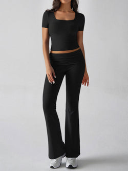 Women's lounge set
Two-piece activewear
Trendy co-ord set
Flare pants outfit
Chic athleisure wear