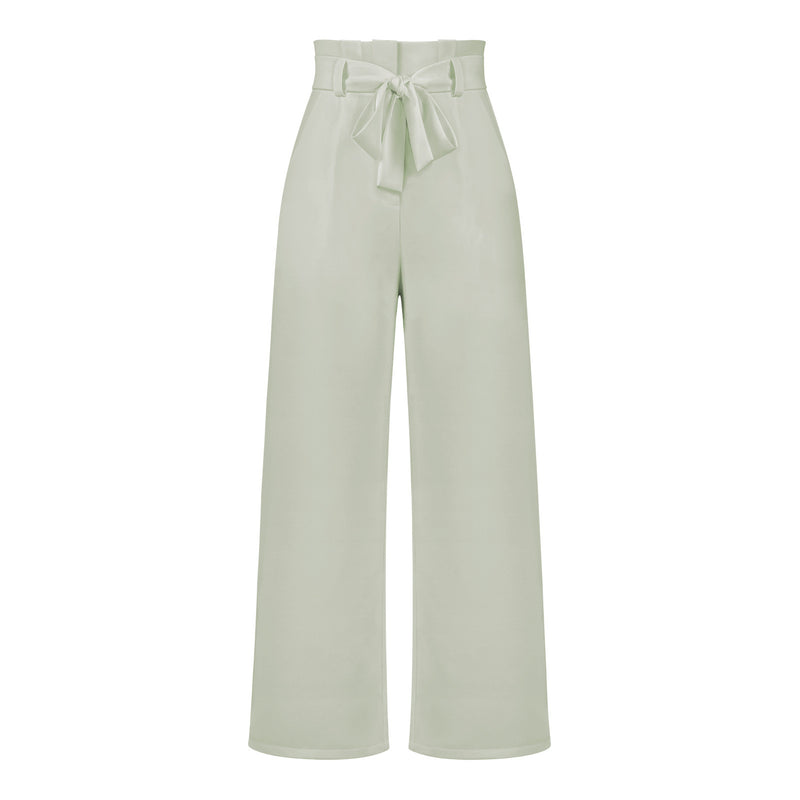 Tie Waist Wide Leg Pants - High Waisted Casual Trousers