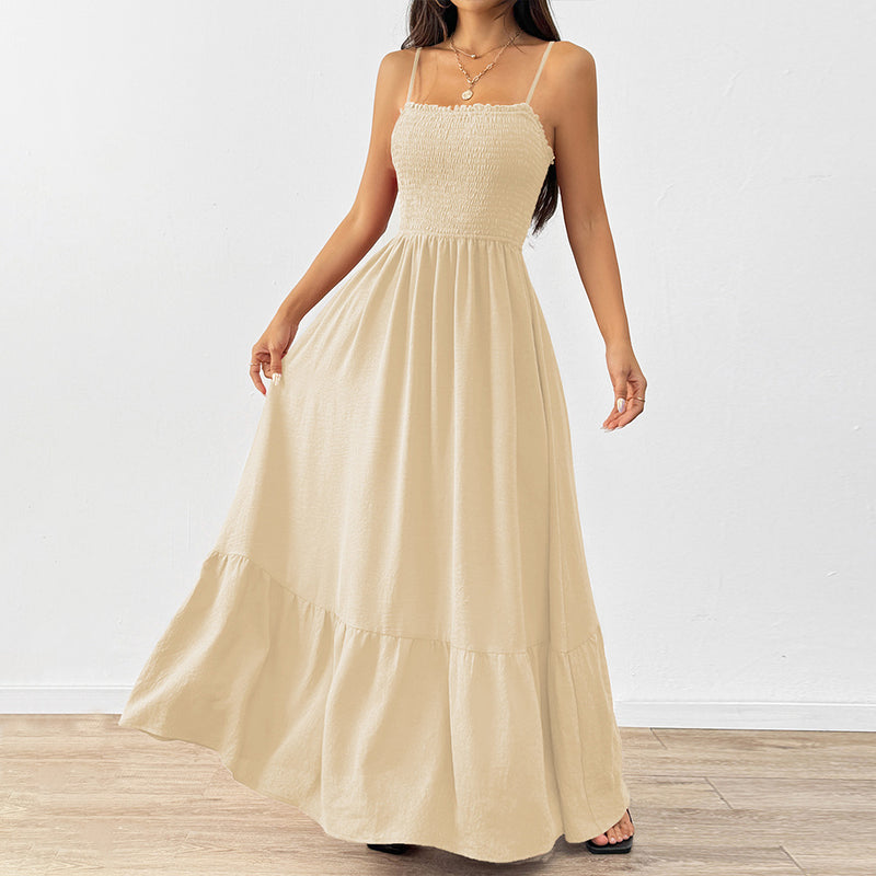 Smocked Bodice Spaghetti Strap Maxi Dress – Vacation Long Dress for Women