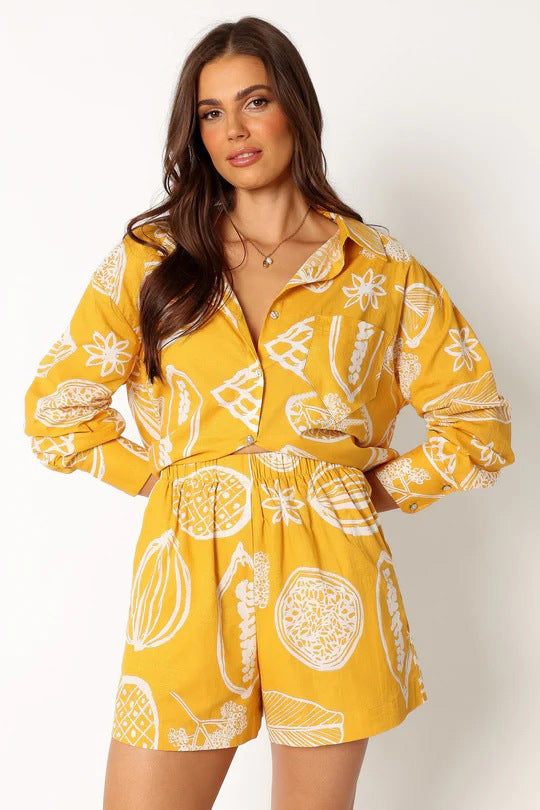 Tropical Print Two-Piece Shirt & Shorts Set – Vacation Co-ord Set for Women