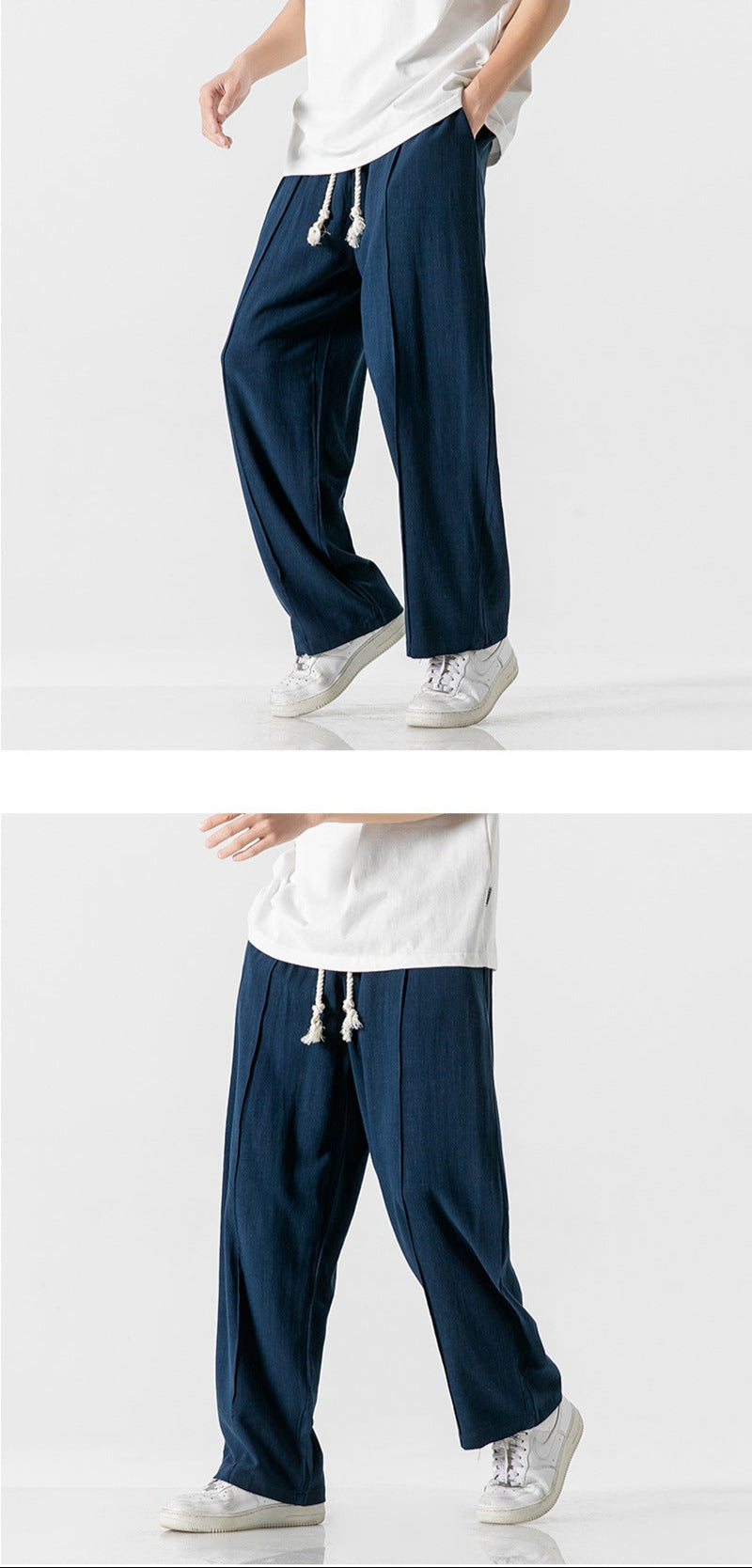 Men’s linen pants, wide leg linen trousers, drawstring pants men, rope tie pants, natural fabric trousers, loose fit summer pants, casual beach pants, boho men’s clothing, relaxed fit men’s fashion, minimalist men’s pants