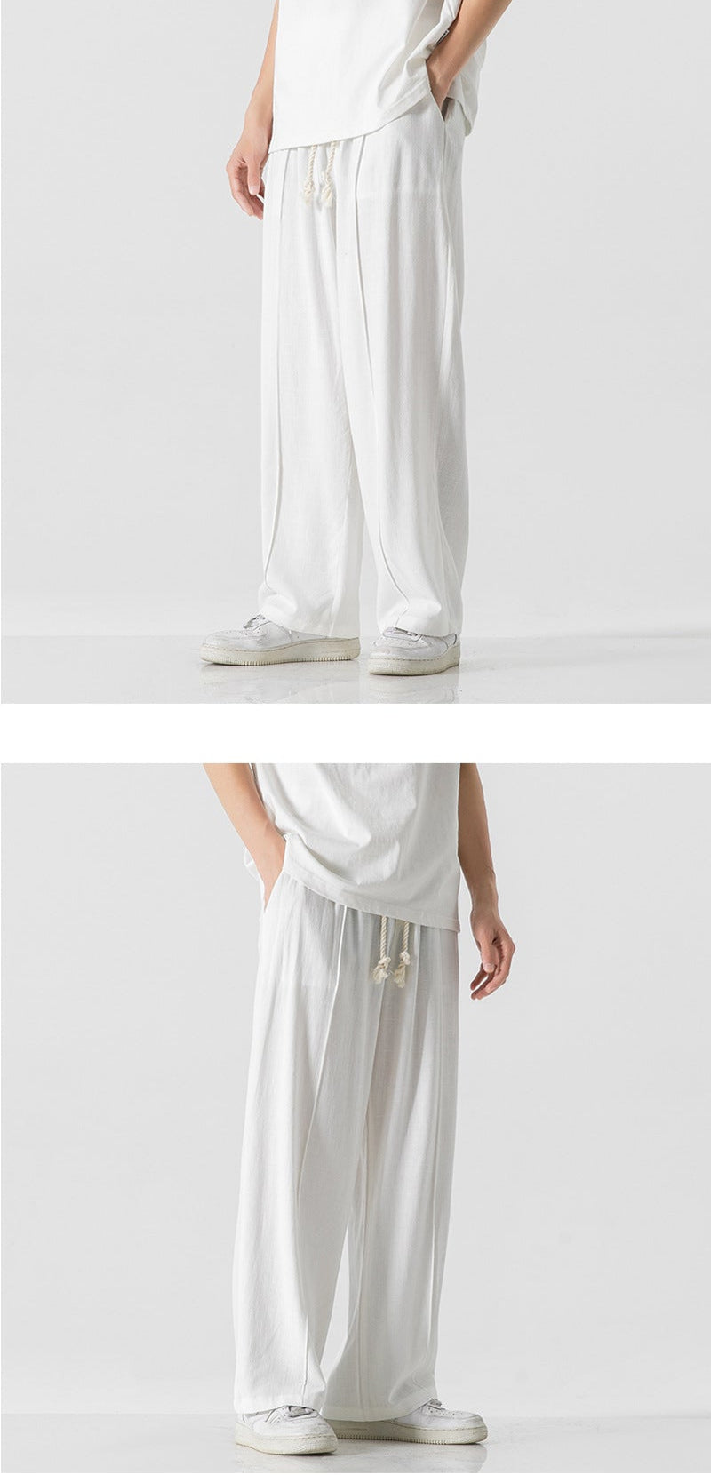 Men’s Loose Fit Linen Pants with Rope Drawstring – Breathable Summer Trousers