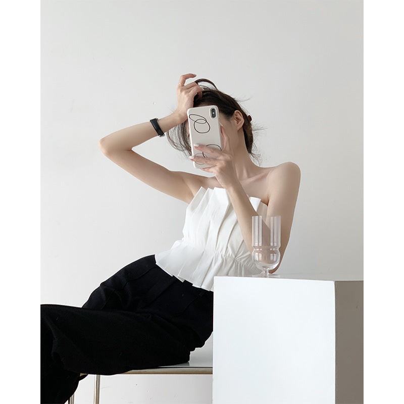 Elegante top peplum plisado sin tirantes: un top tubo chic de verano para mujer