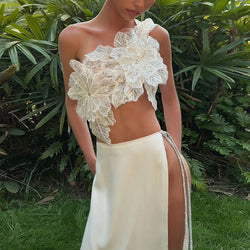 Black floral appliqué two-piece
Elegant evening wear for women
High-slit maxi skirt outfit
Black formal two-piece set
Glamorous cocktail party outfit
Red carpet-inspired fashion