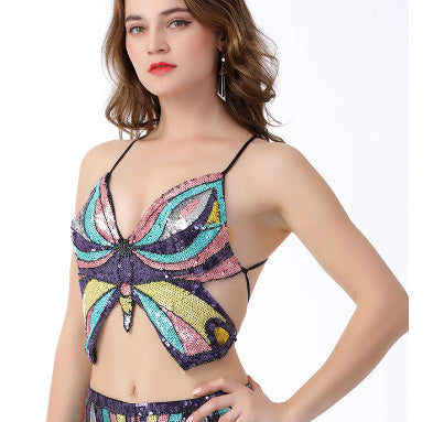 Backless Sequin Butterfly Crop Top – Festival & Party Must-Have