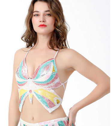 Backless Sequin Butterfly Crop Top – Festival & Party Must-Have