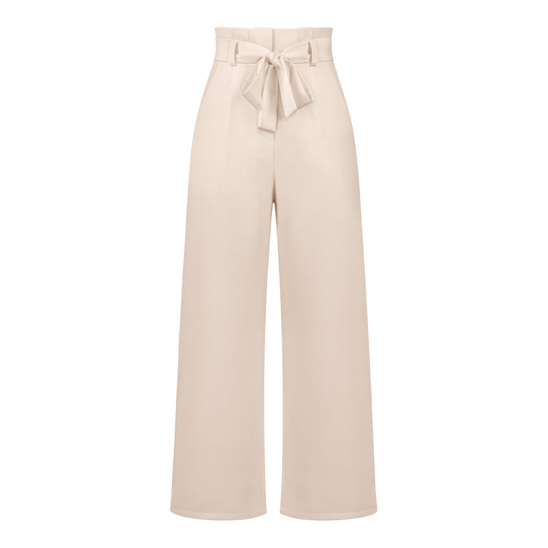 Tie Waist Wide Leg Pants - High Waisted Casual Trousers