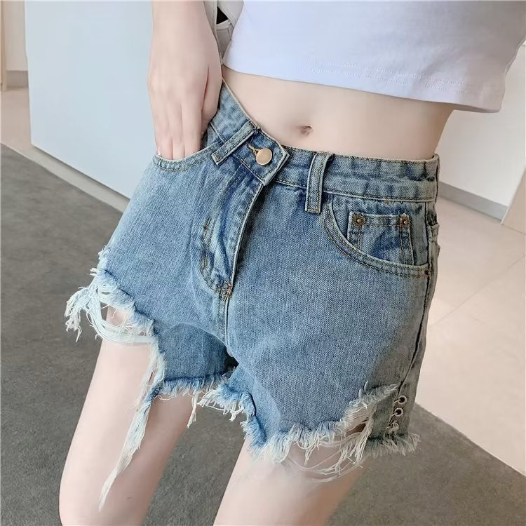 High Waist Tattered Shorts - Distressed Denim Shorts