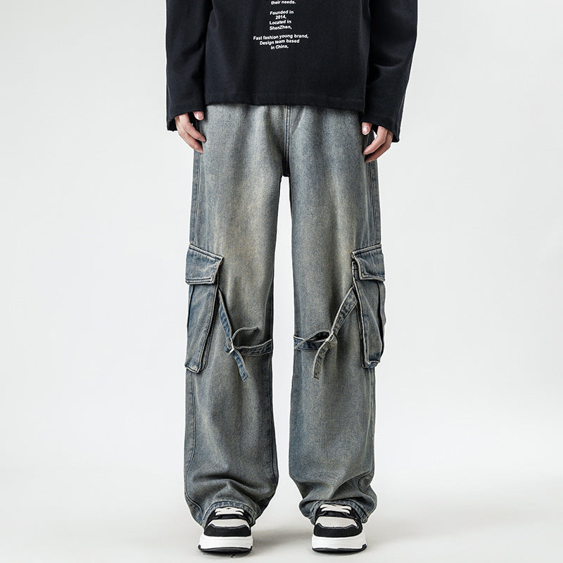 Men's Vintage Cargo Jeans – Wide-Leg Utility Denim Pants