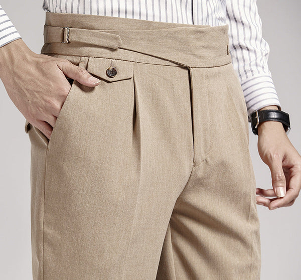 Pantalon habillé plissé taille haute pour homme – Coupe vintage ajustée pour le travail et les loisirs
