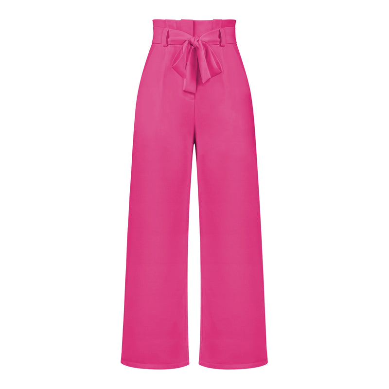 Tie Waist Wide Leg Pants - High Waisted Casual Trousers