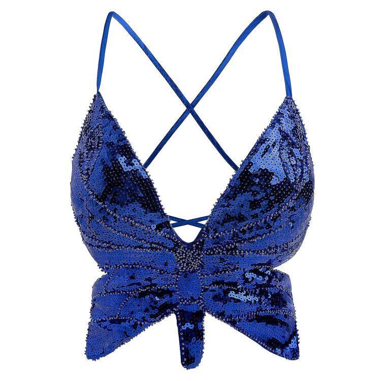 Backless Sequin Butterfly Crop Top – Festival & Party Must-Have