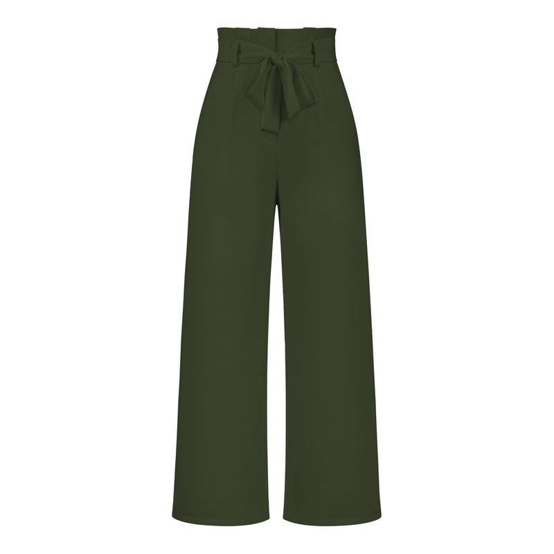 Tie Waist Wide Leg Pants - High Waisted Casual Trousers