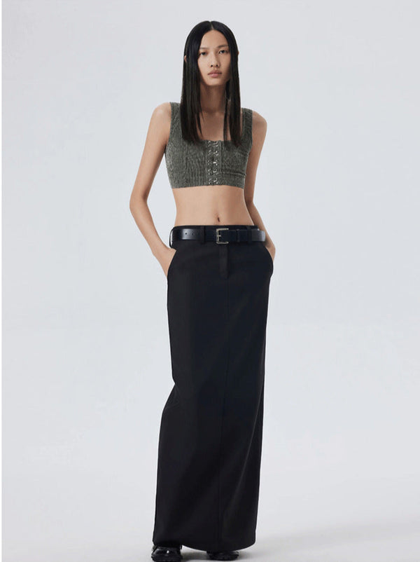 black maxi skirt

minimalist skirt for women

trendy high-waisted skirts

fashion skirts 2025

urban chic skirt

casual long skirt

black skirt with buckle belt

street fashion outfit

modern edgy skirts

Korean fashion skirt