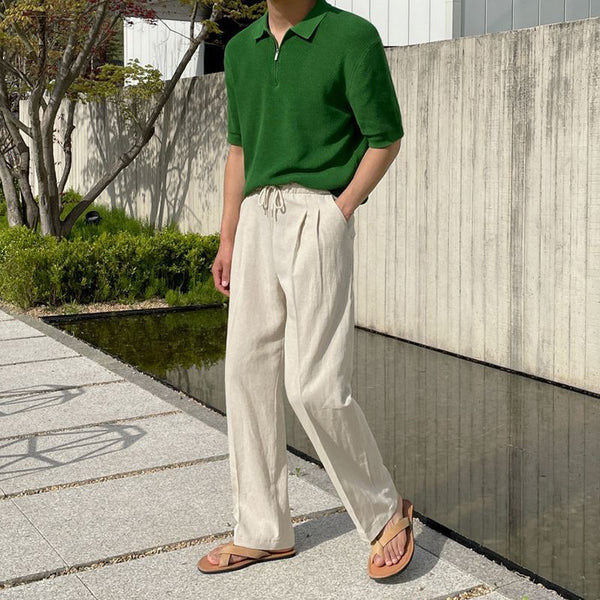 Men’s Linen Drawstring Wide-Leg Pants – Lightweight Summer Trousers