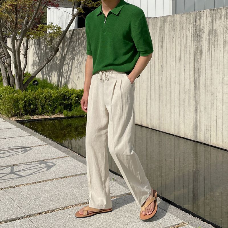 Men’s Linen Drawstring Wide-Leg Pants – Lightweight Summer Trousers