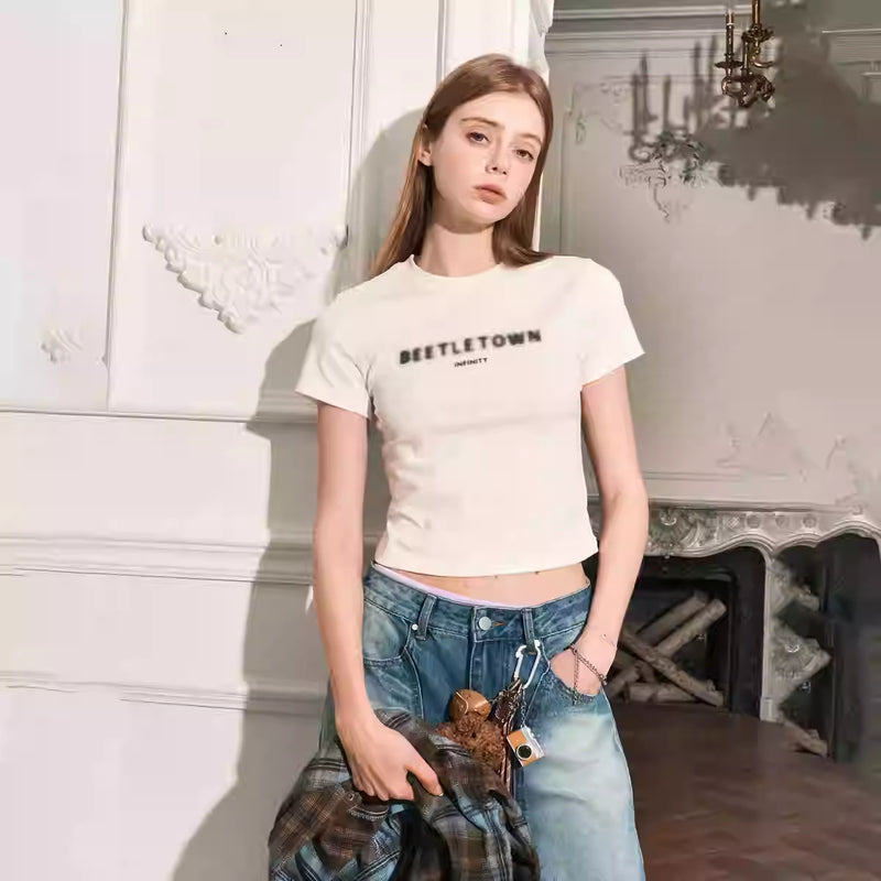 Camiseta estampada para bebé: camiseta corta ajustada de manga corta para mujer