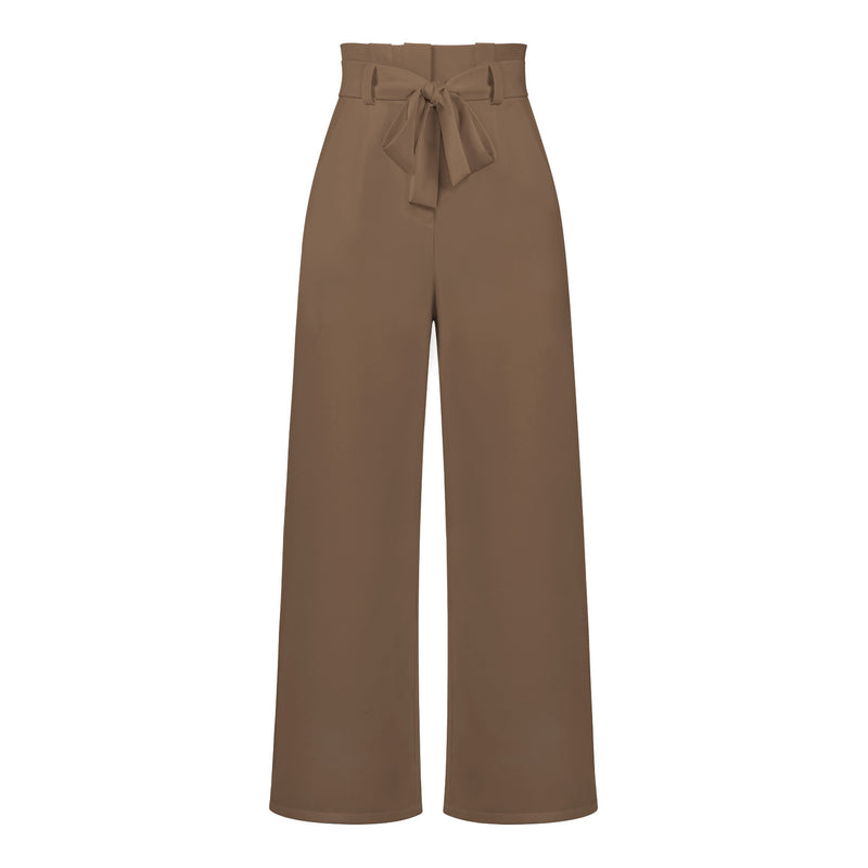 Tie Waist Wide Leg Pants - High Waisted Casual Trousers