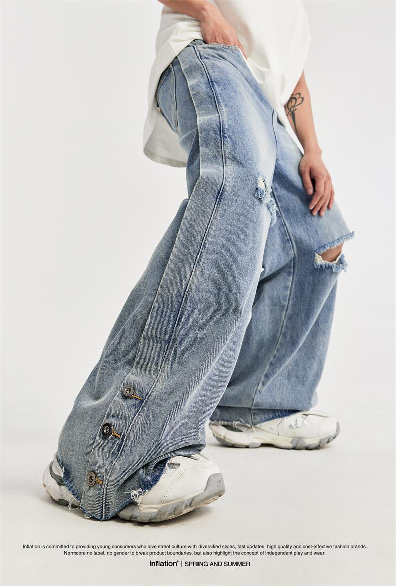 Jean déchiré à jambe large pour homme – Denim streetwear vintage