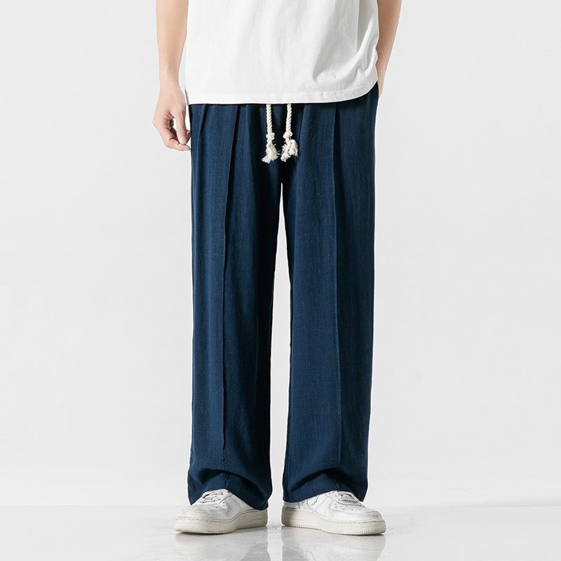 Men’s linen pants, wide leg linen trousers, drawstring pants men, rope tie pants, natural fabric trousers, loose fit summer pants, casual beach pants, boho men’s clothing, relaxed fit men’s fashion, minimalist men’s pants
