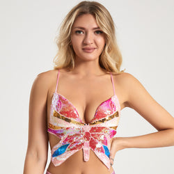Backless sequin butterfly top
Y2K festival crop top
Sparkly rave outfit
Sexy clubwear top
Trendy party crop top