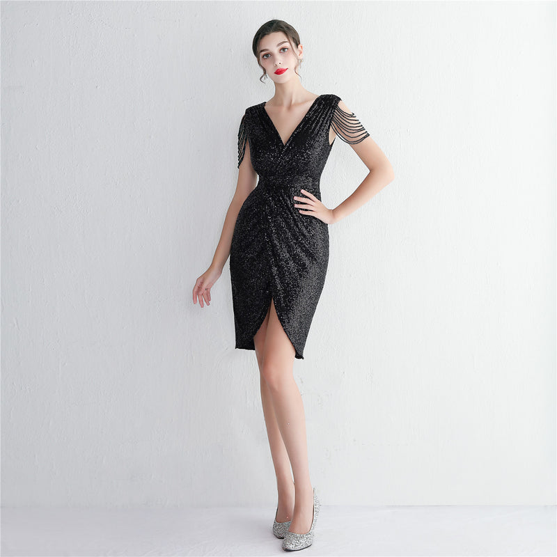 Black sequin dress
Cocktail party dress
Elegant evening dress
Little black dress
Sparkly black dress
Semi-formal evening dress
Black bodycon dress