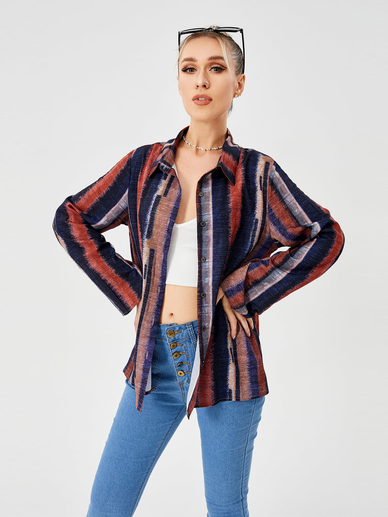 Women's oversized button-up shirt
Trendy long sleeve blouse
Stylish casual shirts for women
Abstract print button-up top
Fashionable streetwear blouse