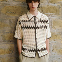 Men’s knit shirt
Vintage button-up shirt
Summer fashion for men
Short sleeve knitwear
Retro aesthetic shirt