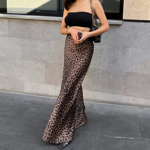 Leopard Skirt, Maxi Skirt for Women, Animal Print Fashion, High Waist Skirt, Satin Maxi Skirt, Street Style Skirts, Boho Leopard Maxi, Evening Skirts for Women, Party Skirt Animal Print
