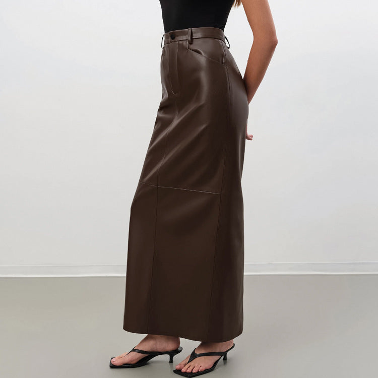 Faux Leather Skirt, Brown Pencil Skirt, Vegan Leather Maxi, Minimalist Fashion, PU Leather Skirt, High Waist Skirt, Fall Skirts, Streetwear Women, Chic Office Skirt