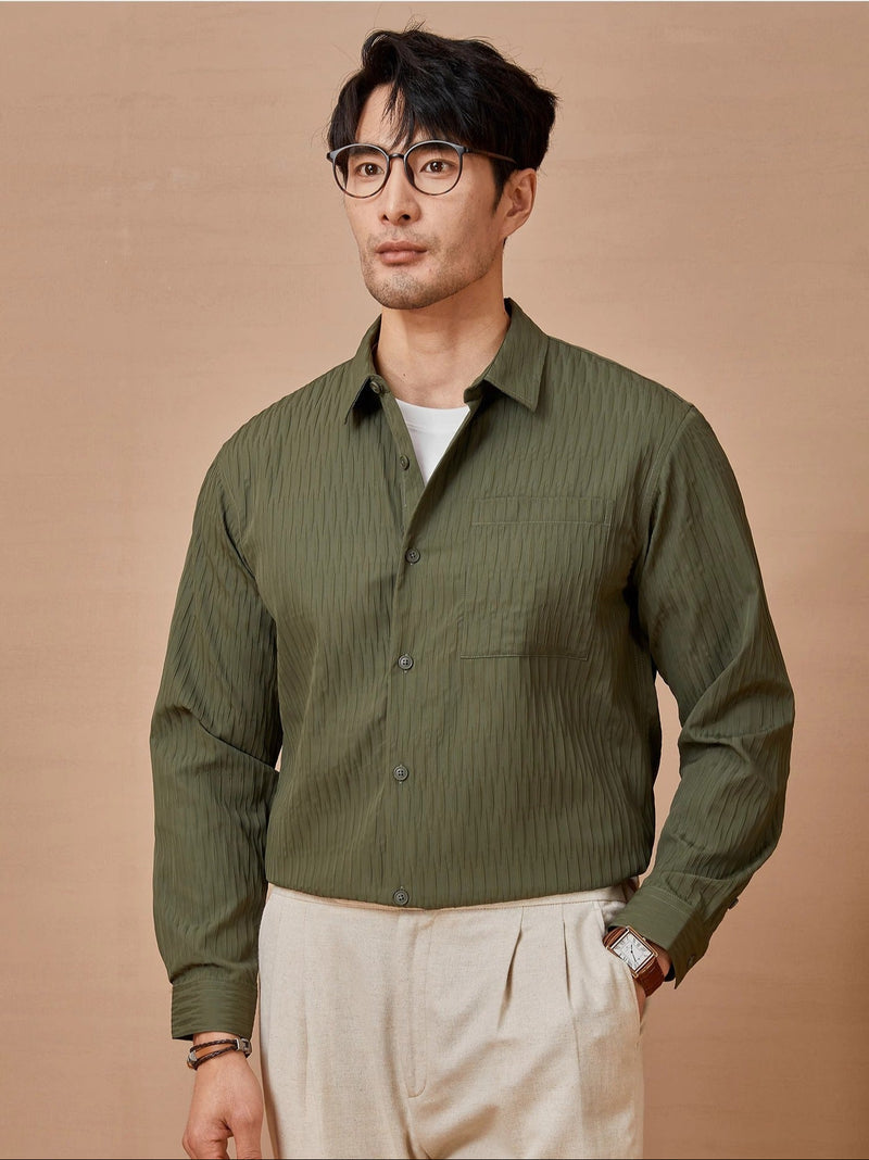 Men’s button-up shirt
Textured long-sleeve shirt
Casual smart shirt for men
Men’s fashion shirt 2024
Stylish men’s outfit