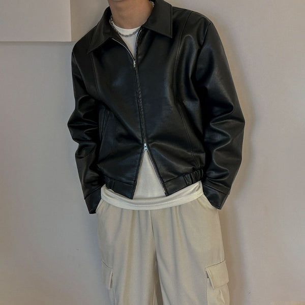 Men's double zipper leather jacket,
Double zip leather jacket,
Stylish men's leather jacket,
Leather jacket with zipper closure,
Durable leather jacket,
Men's leather outerwear,
Fashionable men's leather jacket,
Men's warm leather jacket,
Versatile leather jacket,
High-quality leather jacket,