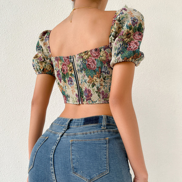 Vintage floral corset top
Puff sleeve bustier top
Elegant sweetheart neckline corset
Romantic tapestry corset top
Retro-inspired corset blouse