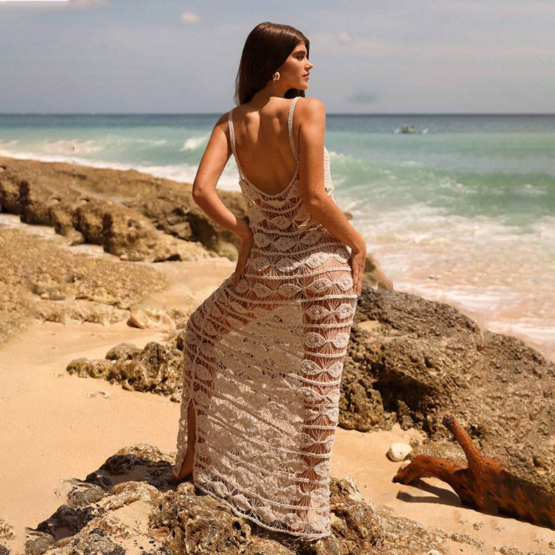 Boho beach cover-up
Crochet swim cover-up dress
Sheer maxi beach dress
Sexy resort wear
Lightweight summer cover-up
Trendy swimwear cover
Beach vacation outfit