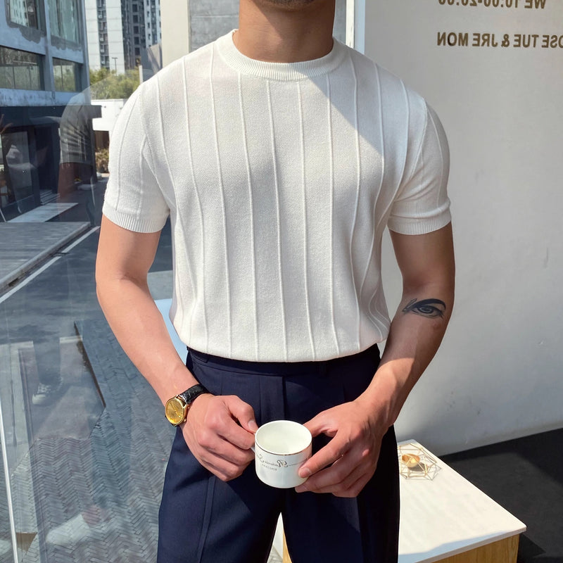Men’s knit shirt
Ribbed short-sleeve top
Slim-fit men’s knitwear
Trendy men’s fashion top
Elegant men’s casual shirt
Soft and breathable summer knit shirt for men
Business casual slim-fit knitwear for men