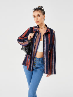 Women's oversized button-up shirt
Trendy long sleeve blouse
Stylish casual shirts for women
Abstract print button-up top
Fashionable streetwear blouse