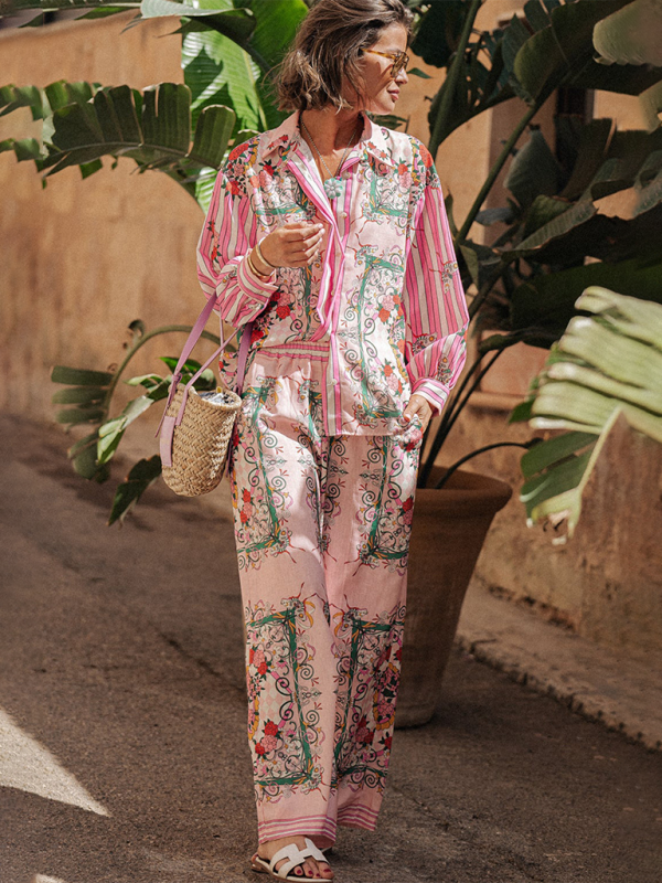 Boho chic outfit
Vacation outfit for women
Floral two-piece set
Summer resort wear
Printed loungewear set
