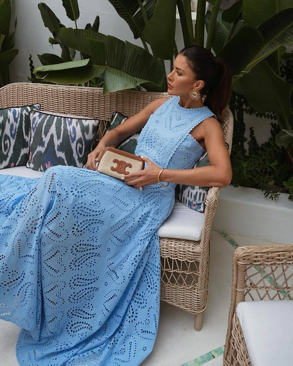 two-piece set
Crop top and maxi skirt
Elegant summer outfit
Eyelet lace dress set
Wedding guest outfit
Vacation fashion dressVacation dress for women
Beach getaway outfit
Summer resort wear
Tropical vacation dress
Maxi skirt and crop top set
