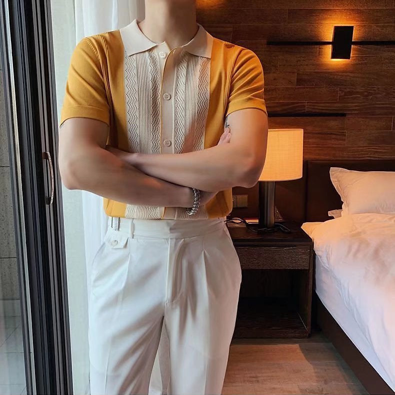 Cuban Collar Shirt

Men's Short Sleeve Shirt

Vintage Button-Up Shirt

Men's Knitted Polo

Summer Party Shirt

Casual Retro Shirt

Lightweight Vacation Shirt

Resort Wear for Men

Smart Casual Men's Shirt

Breathable Summer Shirt