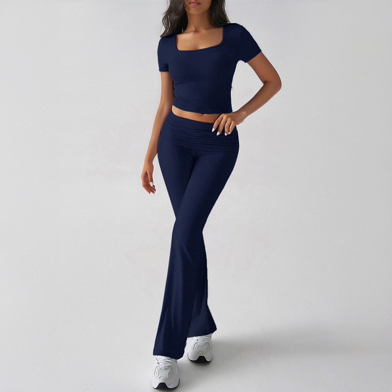 Women's lounge set
Two-piece activewear
Trendy co-ord set
Flare pants outfit
Chic athleisure wear
