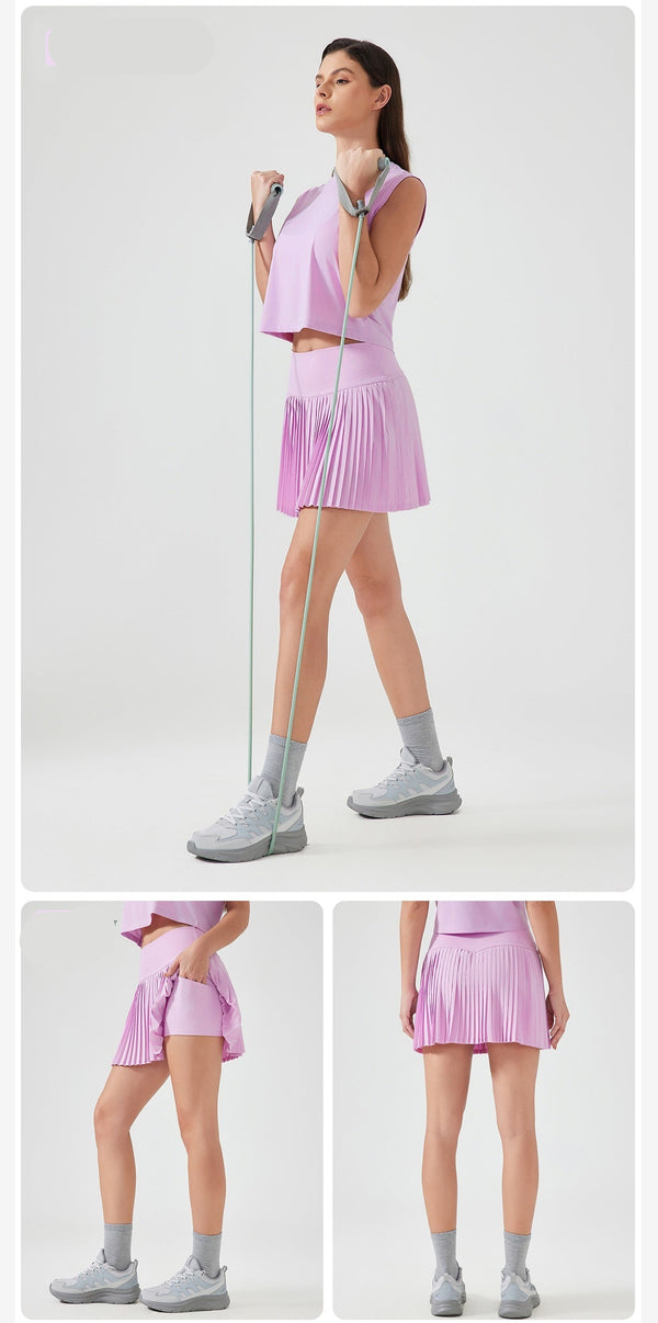 Athletic Skort, Pleated Tennis Skirt, Women’s Workout Skirt, Lilac Skirt with Shorts, High Waist Sportswear, Active Skirt with Pockets, Moisture-Wicking Skort, Gym Skirt, Sporty Skater Skirt, Running Skort for Women