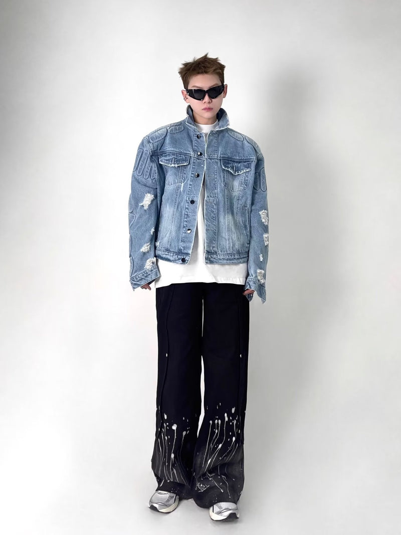 Men's ripped jacket,
Motorcycle denim jacket,
Ripped denim jacket, Casual outerwear,
Motorcycle jacket,
Stylish men's jacket,
Trendy denim jacket,
Essential outerwear,
Cool men's jacket,
Effortless style,
Timeless jacket,
Comfortable jacket,
Men's casual jacket,
Biker jacket,
Distressed denim jacket,
Quality denim,
Bold design,