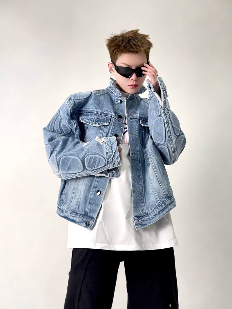 Men's ripped jacket,
Motorcycle denim jacket,
Ripped denim jacket, Casual outerwear,
Motorcycle jacket,
Stylish men's jacket,
Trendy denim jacket,
Essential outerwear,
Cool men's jacket,
Effortless style,
Timeless jacket,
Comfortable jacket,
Men's casual jacket,
Biker jacket,
Distressed denim jacket,
Quality denim,
Bold design,