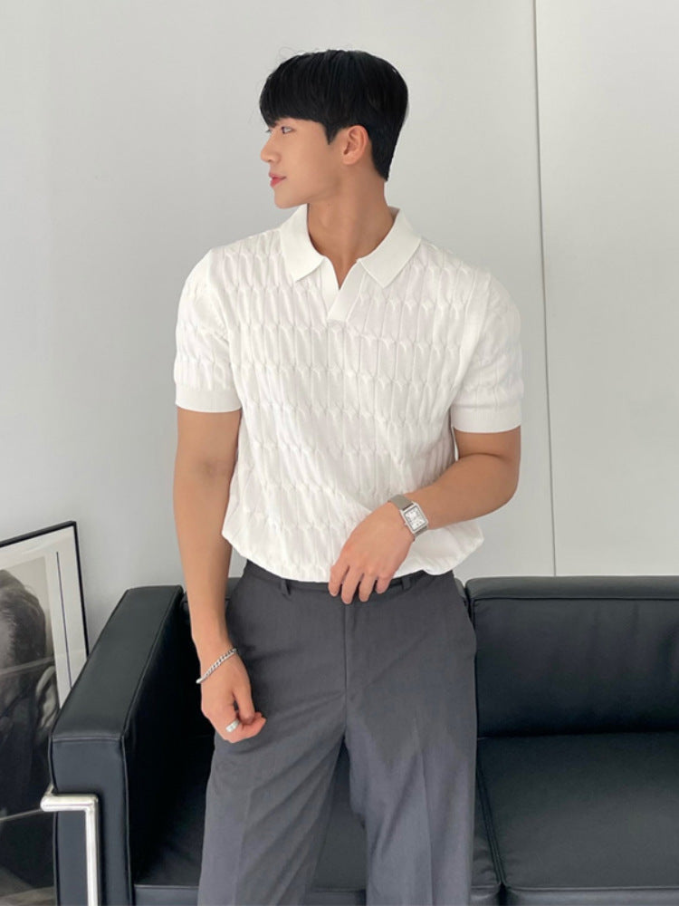 Men's knit polo shirt
Cable knit short sleeve polo
Classic men's polo shirt
Business casual polo for men
Smart-casual knitwear
Fashionable polo shirts for men