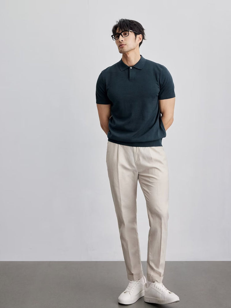 Men's knit polo shirt
Classic short-sleeve polo
Soft knit polo for men
Business casual polo
Elegant men's polo shirt
Smart casual knitwear