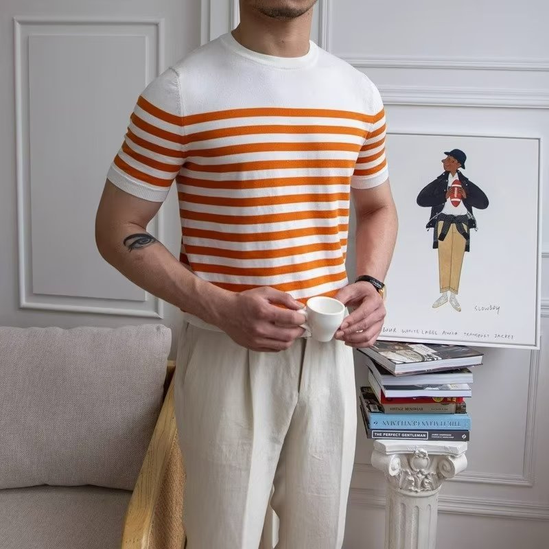 Striped T-shirt for men, classic nautical tee, casual summer T-shirt, men’s short-sleeve tee, black and white striped shirt, smart casual T-shirt