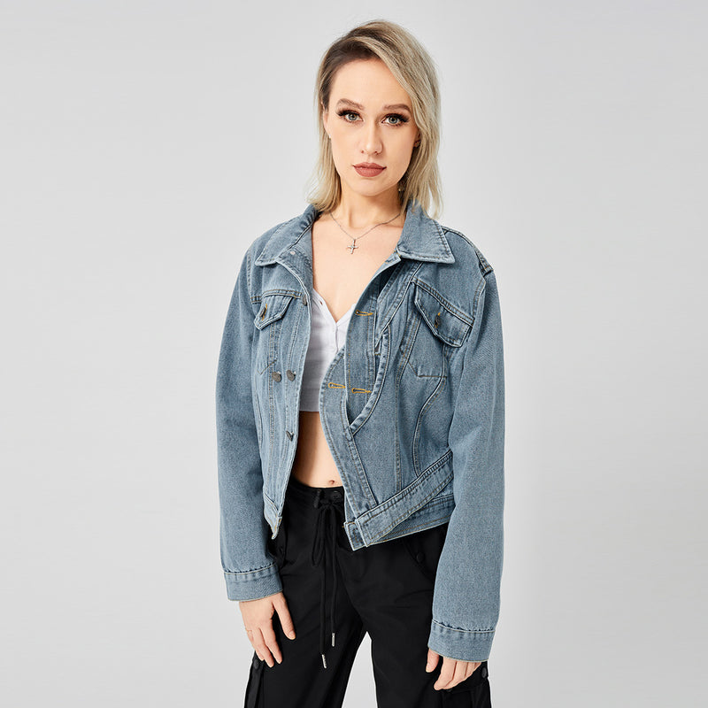 Women's oversized denim jacket
Vintage washed jean jacket
Trendy streetwear denim jacket
Casual oversized jacket for women
Fashionable denim outerwear