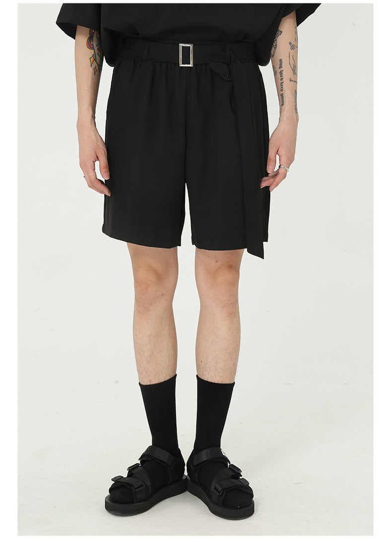 Men’s black two-piece set
Stylish summer outfit for men
Minimalist fashion for men
Trendy belted shorts for men
Casual men’s streetwear set
Korean-style men’s fashion